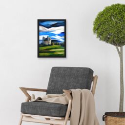 Artery8 Modern Oil Paint Doune Scottish Castle Saltire Sky Artwork Framed Wall Art Print A4 in Black - thumbnail 2
