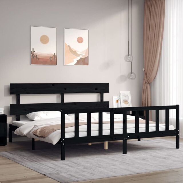 Berkfield Home Bed Frame with Headboard Black 200x200 cm Solid Wood - image 1