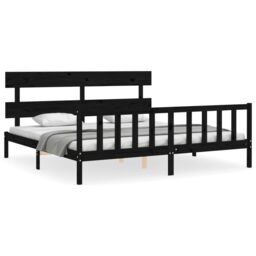 Berkfield Home Bed Frame with Headboard Black 200x200 cm Solid Wood - thumbnail 2