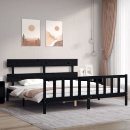 Berkfield Home Bed Frame with Headboard Black 200x200 cm Solid Wood - thumbnail 1