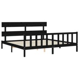 Berkfield Home Bed Frame with Headboard Black 200x200 cm Solid Wood - thumbnail 5