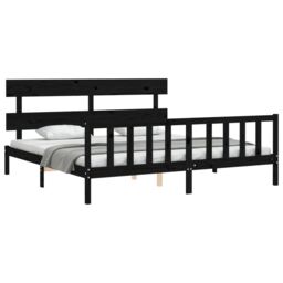 Berkfield Home Bed Frame with Headboard Black 200x200 cm Solid Wood - thumbnail 4