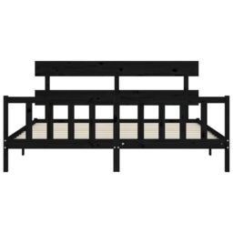 Berkfield Home Bed Frame with Headboard Black 200x200 cm Solid Wood - thumbnail 6
