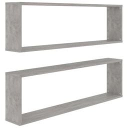 Berkfield Home Wall Cube Shelf 2 pcs Concrete Grey 100x15x30 cm Engineered Wood - Size: 100 x 15 x 30 cm - thumbnail 2