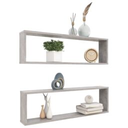 Berkfield Home Wall Cube Shelf 2 pcs Concrete Grey 100x15x30 cm Engineered Wood - Size: 100 x 15 x 30 cm - thumbnail 3