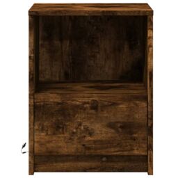 Berkfield Home Bedside Cabinet with LED Lights Smoked Oak Engineered Wood in Brown - thumbnail 6