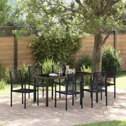 Berkfield Home 7 Piece Garden Dining Set Black PVC Rattan - thumbnail 2