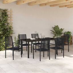Berkfield Home 7 Piece Garden Dining Set Black PVC Rattan - thumbnail 4