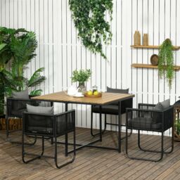 OUTSUNNY Rattan Dining Set, Rattan Cube Dining Sets w/ Space-saving Design in Black - Size: 5 Pack
