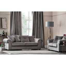 Furnishings For Less UK Derby Fabric Grey Sofa 3 Seater, 2 Seater Scatter Back, Scroll Arms - thumbnail 1