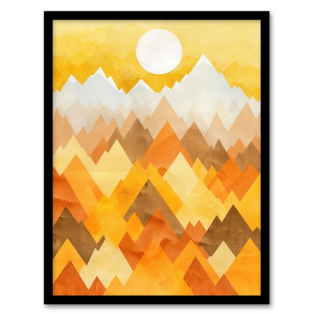 "Artery8 Sunrise Over Himalayan Mountain Range Geometric Framed Wall Art in Mustard - Size: W12"" x H16""" - image 1