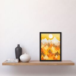 "Artery8 Sunrise Over Himalayan Mountain Range Geometric Framed Wall Art in Mustard - Size: W12"" x H16""" - thumbnail 4