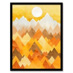 "Artery8 Sunrise Over Himalayan Mountain Range Geometric Framed Wall Art in Mustard - Size: W12"" x H16""" - thumbnail 1