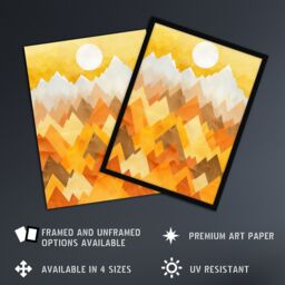 "Artery8 Sunrise Over Himalayan Mountain Range Geometric Framed Wall Art in Mustard - Size: W12"" x H16""" - thumbnail 2