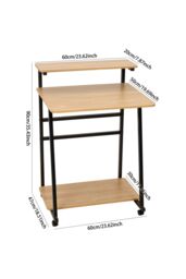 Living and Home 3-Tier Computer Desk with Wheels in Light Brown - thumbnail 9