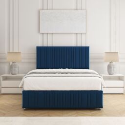 "BSSPOKE Rosie Divan Bed Plush Velvet 24"" Headboard & No Mattress No Drawers in Blue - Size: King" - thumbnail 2