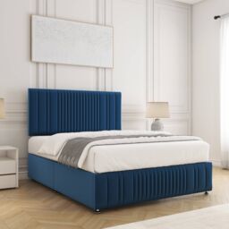 "BSSPOKE Rosie Divan Bed Plush Velvet 24"" Headboard & No Mattress No Drawers in Blue - Size: King" - thumbnail 3