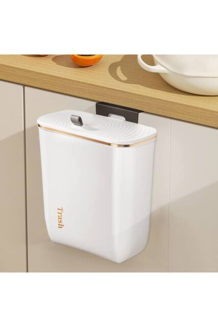 Garden Sanctuary Kitchen Bathroom Hanging Waste Bin with Lid in White - image 1