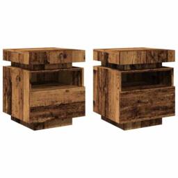 Berkfield Home Decorative Bedside Cabinets with LED Lights 2 pcs Old Wood 40x39x in Brown - thumbnail 1