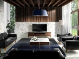 Angel Cerda Walnut TV Stand with Marble-Effect Glass Top in Brown - thumbnail 4