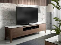 Angel Cerda Walnut TV Stand with Marble-Effect Glass Top in Brown - thumbnail 3
