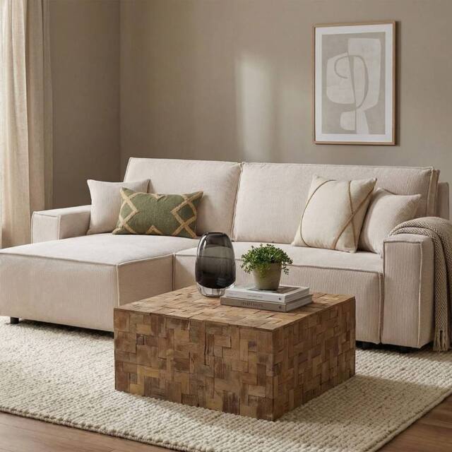 Wyld and Coco Gambo Teak Coffee Side Table Brown Matte Finish Geometric Cube - image 1