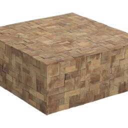 Wyld and Coco Gambo Teak Coffee Side Table Brown Matte Finish Geometric Cube - thumbnail 2