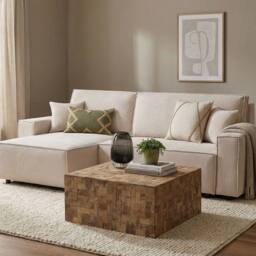 Wyld and Coco Gambo Teak Coffee Side Table Brown Matte Finish Geometric Cube