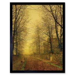 "Artery8 John Atkinson Grimshaw Autumns Golden Glow Framed Art Print in Yellow - Size: W12"" x H16""" - thumbnail 1