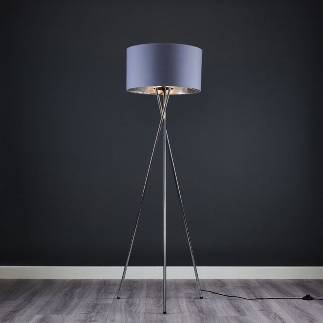 ValueLights Camden Chrome Metal Tripod Floor Lamp with Grey & Chrome Lamp Shade - image 1