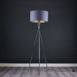 ValueLights Camden Chrome Metal Tripod Floor Lamp with Grey & Chrome Lamp Shade - thumbnail 3