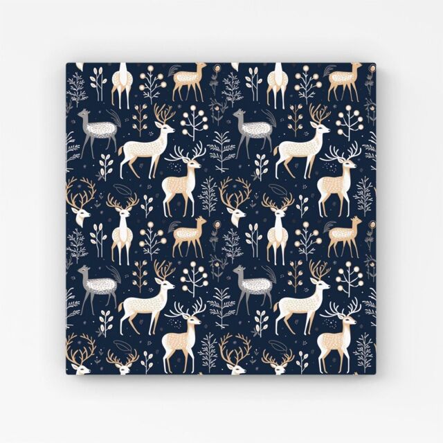 Warren Reed - Designer Reindeer, Whimsical, Illustration Pattern Canvas in Blue - Size: w10 inch x h10 inch - image 1