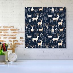 Warren Reed - Designer Reindeer, Whimsical, Illustration Pattern Canvas in Blue - Size: w10 inch x h10 inch - thumbnail 2