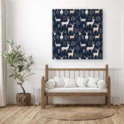 Warren Reed - Designer Reindeer, Whimsical, Illustration Pattern Canvas in Blue - Size: w10 inch x h10 inch - thumbnail 3