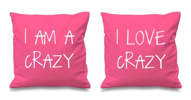60 SECOND MAKEOVER I Am Crazy I Love Crazy Cushion Covers in Pink - Size: 40 cm x 40 cm