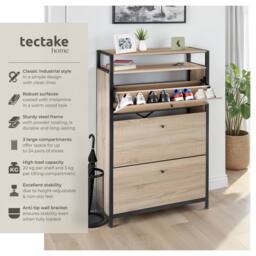 tectake Shoe Rack Buffalo 81 Cm - Industrial Wood Light, Oak Sonoma in Light Oak - thumbnail 2