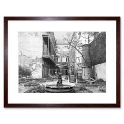 Artery8 Vintage Black & White Photograph Old French Courtyard Fountain Swing New Orleans Louisiana Artwork Framed Wall Art Print 12X16 Inch in Brown - thumbnail 1