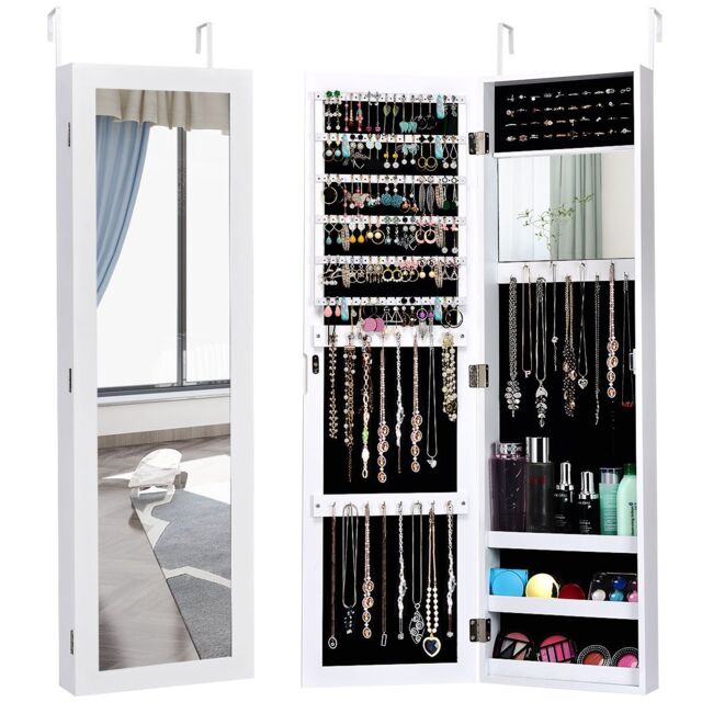 Costway Wall Mounted Jewelry Cabinet Jewelry Armoire w/Full-Length Mirror in White - image 1