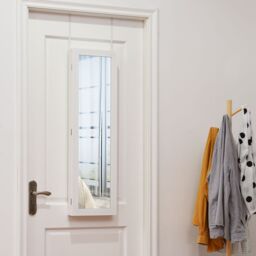 Costway Wall Mounted Jewelry Cabinet Jewelry Armoire w/Full-Length Mirror in White - thumbnail 4