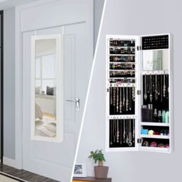 Costway Wall Mounted Jewelry Cabinet Jewelry Armoire w/Full-Length Mirror in White - thumbnail 7