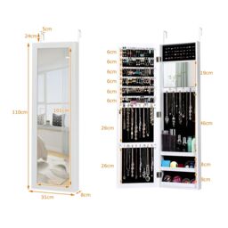 Costway Wall Mounted Jewelry Cabinet Jewelry Armoire w/Full-Length Mirror in White - thumbnail 2