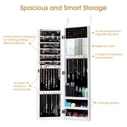 Costway Wall Mounted Jewelry Cabinet Jewelry Armoire w/Full-Length Mirror in White - thumbnail 8
