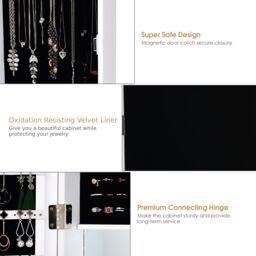 Costway Wall Mounted Jewelry Cabinet Jewelry Armoire w/Full-Length Mirror in White - thumbnail 3