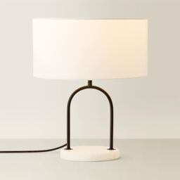 ValueLights Rachel Black Arch Marble Base Table Lamp with White Linen Lamp Shade - thumbnail 3