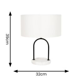 ValueLights Rachel Black Arch Marble Base Table Lamp with White Linen Lamp Shade - thumbnail 8