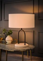 ValueLights Rachel Black Arch Marble Base Table Lamp with White Linen Lamp Shade - thumbnail 2