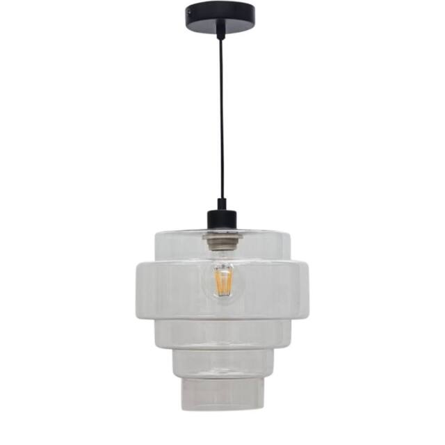 First Choice Lighting Benson - 5 Tier Clear Glass & Black Ceiling Pendant Light Fitting - image 1