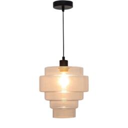 First Choice Lighting Benson - 5 Tier Clear Glass & Black Ceiling Pendant Light Fitting - thumbnail 2