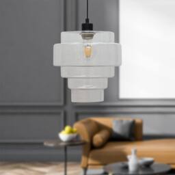 First Choice Lighting Benson - 5 Tier Clear Glass & Black Ceiling Pendant Light Fitting - thumbnail 3