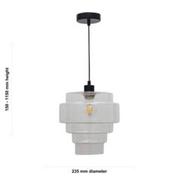 First Choice Lighting Benson - 5 Tier Clear Glass & Black Ceiling Pendant Light Fitting - thumbnail 5